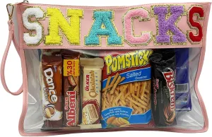 HAIBOLAN Monogram Clear Stadium Purse Bag Chenille Letter Travel Patch Pouch Snack Makeup Wristlet