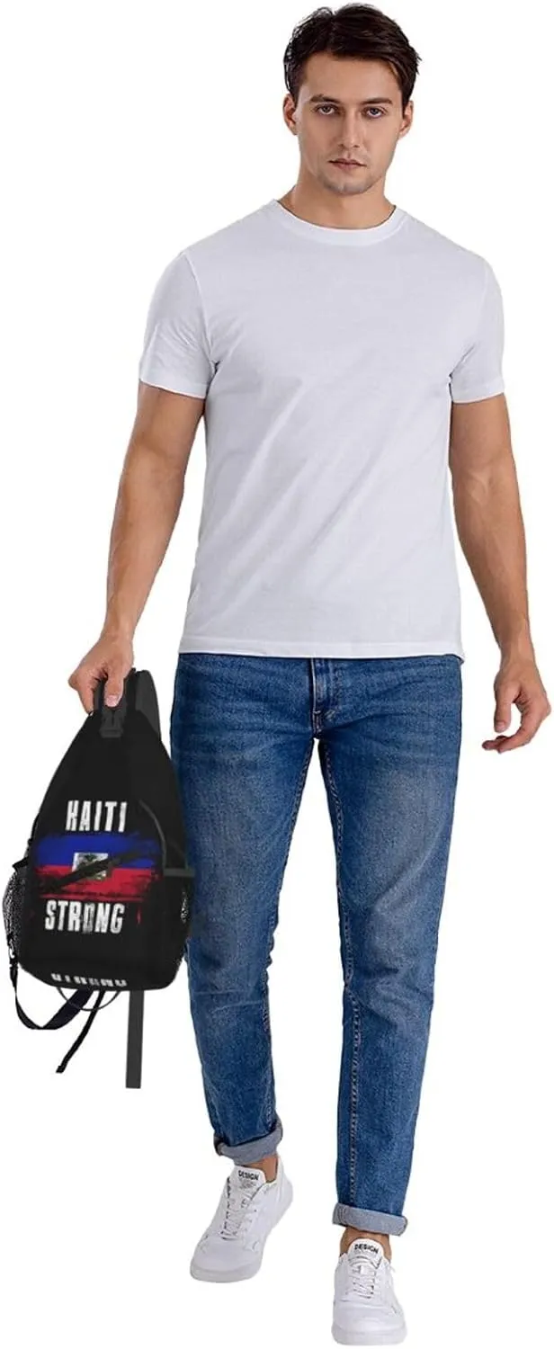 Haiti Strong Graffiti Flag Crossbody Bag Cross Chest Bag Adjustable Sling Backpack Sports Gym Shoulder Bags Travel Cycling Daypack Diagonally Casual Rucksack