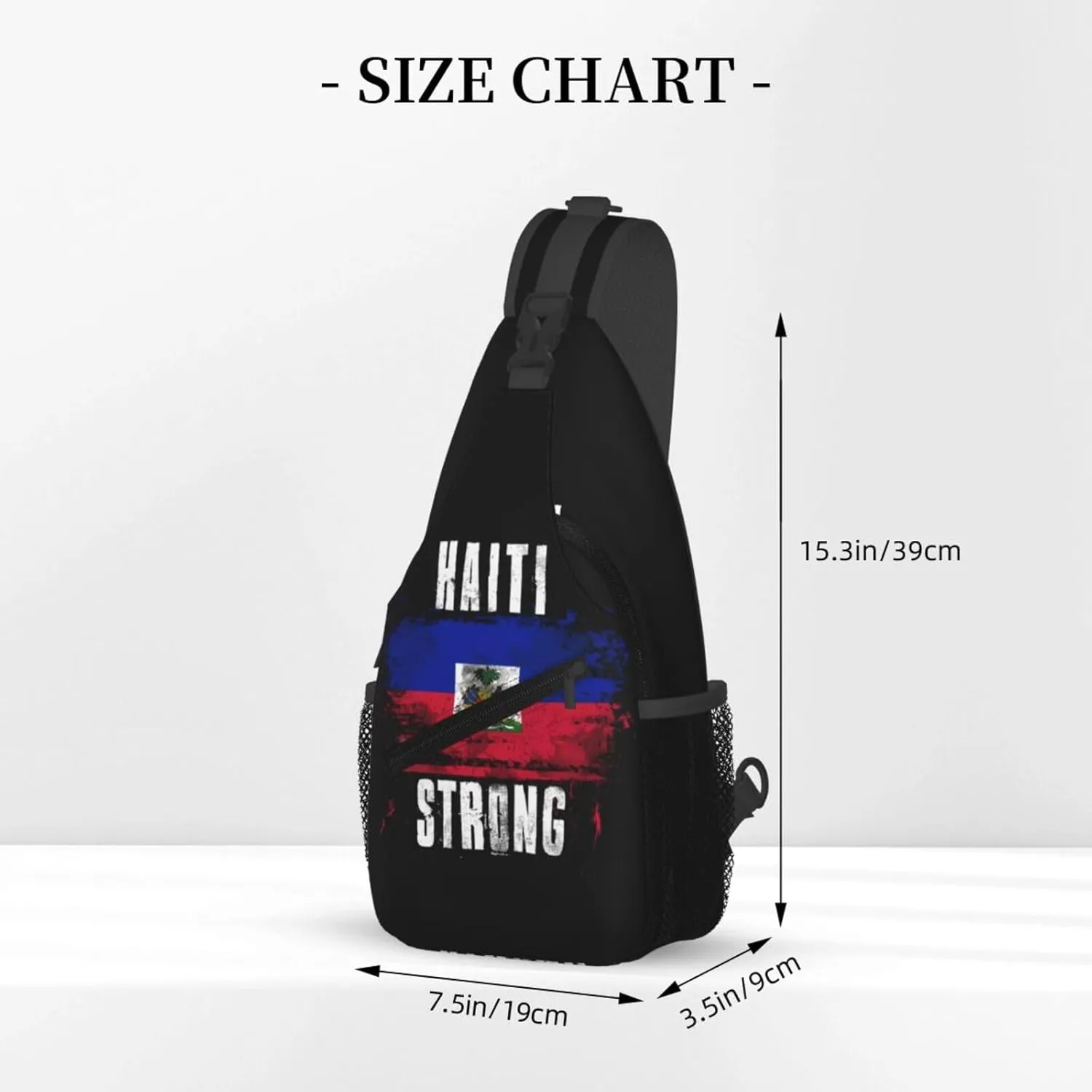Haiti Strong Graffiti Flag Crossbody Bag Cross Chest Bag Adjustable Sling Backpack Sports Gym Shoulder Bags Travel Cycling Daypack Diagonally Casual Rucksack
