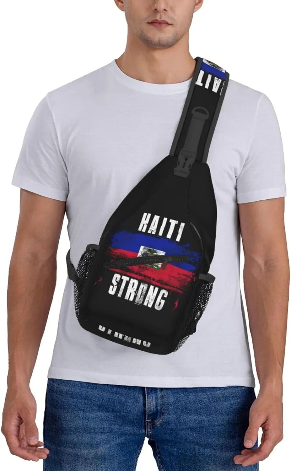 Haiti Strong Graffiti Flag Crossbody Bag Cross Chest Bag Adjustable Sling Backpack Sports Gym Shoulder Bags Travel Cycling Daypack Diagonally Casual Rucksack