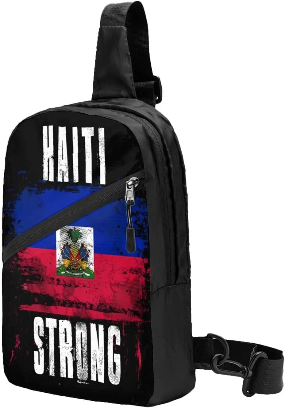 Haiti Strong Graffiti Flag Packable Crossbody Bag Portable Sling Bags Foldable Travel Daypack Reusable Sports Shoulder Backpack Diagonally Chest Bag for Workout