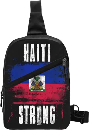 Haiti Strong Graffiti Flag Packable Crossbody Bag Portable Sling Bags Foldable Travel Daypack Reusable Sports Shoulder Backpack Diagonally Chest Bag for Workout