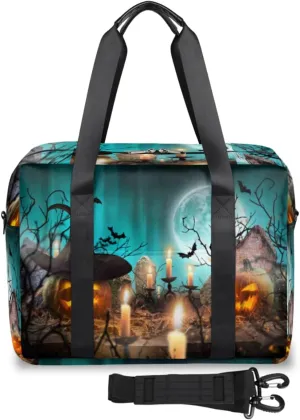 Halloween Candlelight Pumpkins Weekender Bag, Waterproof Travel Duffel Bags, Overnight Bags for Women, Duffel Bag with Trolley Sleeve, for Men Travel Business Gym Gift