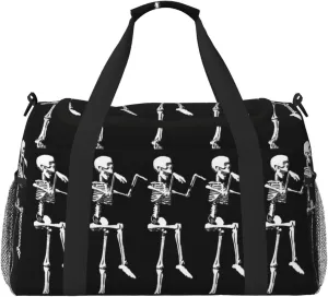 Halloween Posable Skeleton Skull print Large Canvas Travel Duffel Bag Weekender Bags for Women Overnight Bag Carry On Tote Bag