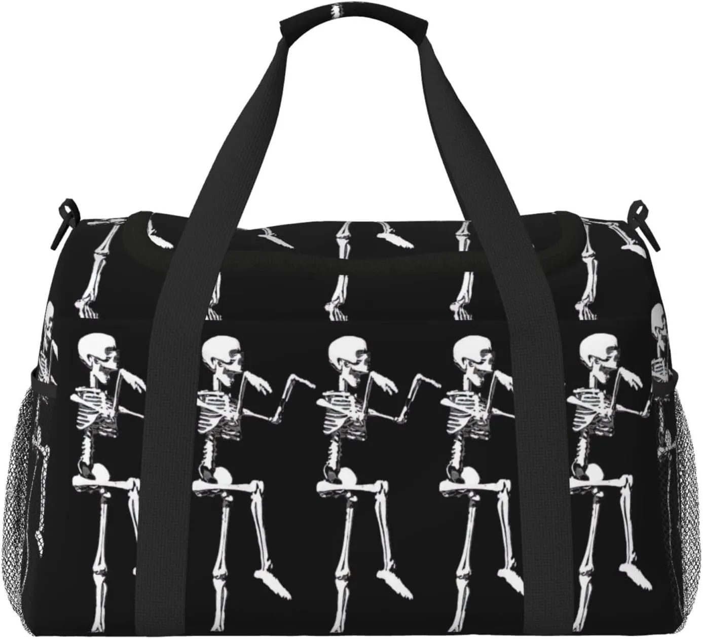 Halloween Posable Skeleton Skull print Large Canvas Travel Duffel Bag Weekender Bags for Women Overnight Bag Carry On Tote Bag