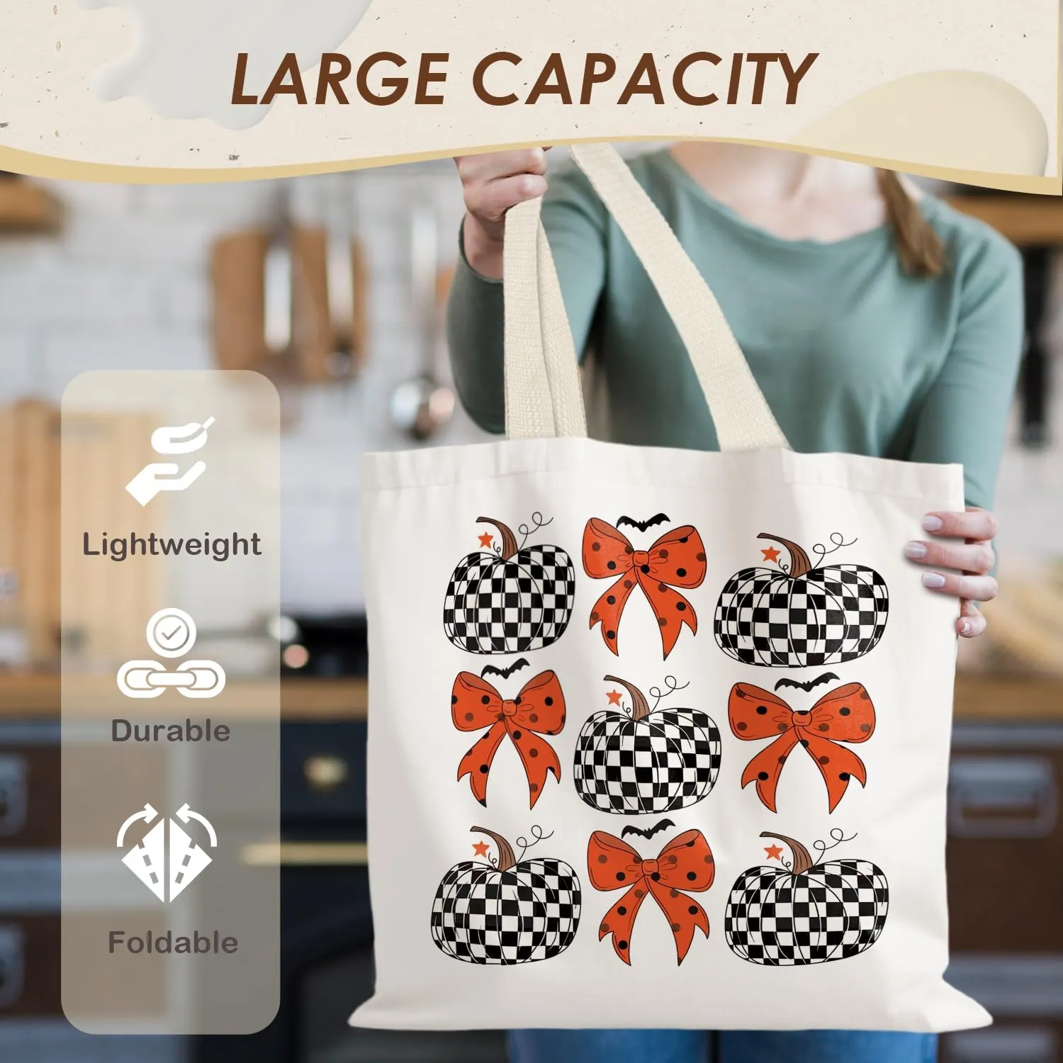 Halloween Tote Bag,Coquette Bow Fall Pumpkin Halloween Goth Tote Bags for Women,Reusable Grocery Bags
