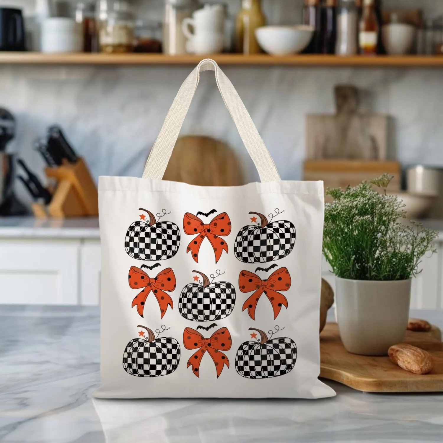 Halloween Tote Bag,Coquette Bow Fall Pumpkin Halloween Goth Tote Bags for Women,Reusable Grocery Bags