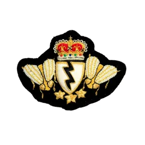 Hand-Embroidered Double Bee Crest Patch – Gold &amp; Silver Bullion Wire Badge