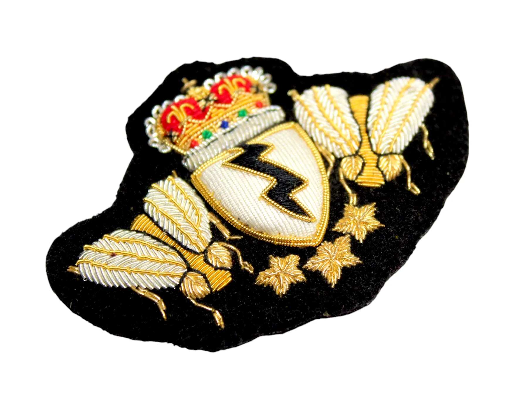 Hand-Embroidered Double Bee Crest Patch – Gold &amp; Silver Bullion Wire Badge