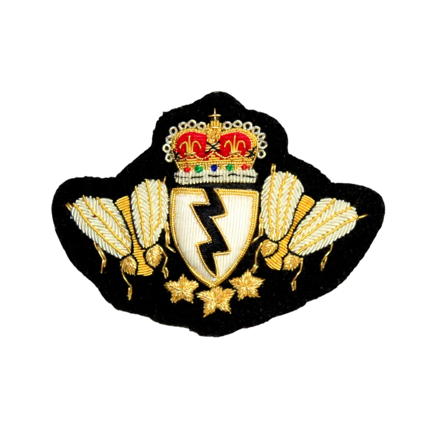 Hand-Embroidered Double Bee Crest Patch – Gold &amp; Silver Bullion Wire Badge