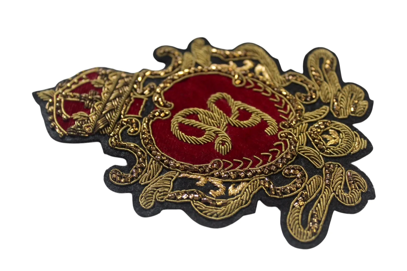 Hand-Embroidered Fashion Crest Patch – Antique Gold Bullion Wire Badge