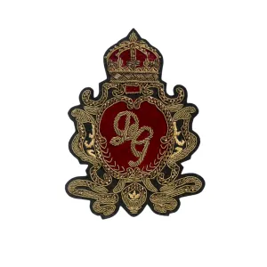 Hand-Embroidered Fashion Crest Patch – Antique Gold Bullion Wire Badge