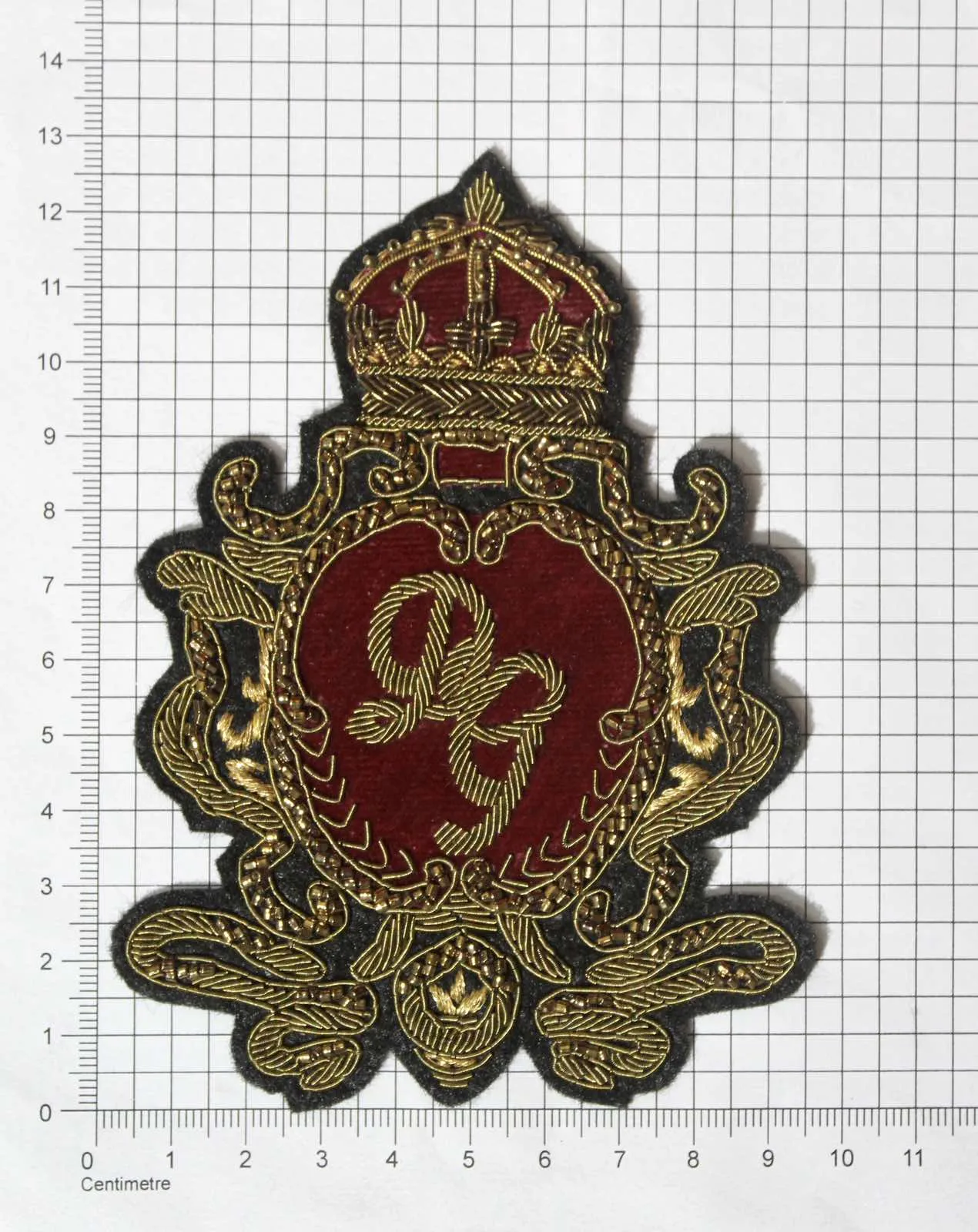 Hand-Embroidered Fashion Crest Patch – Antique Gold Bullion Wire Badge