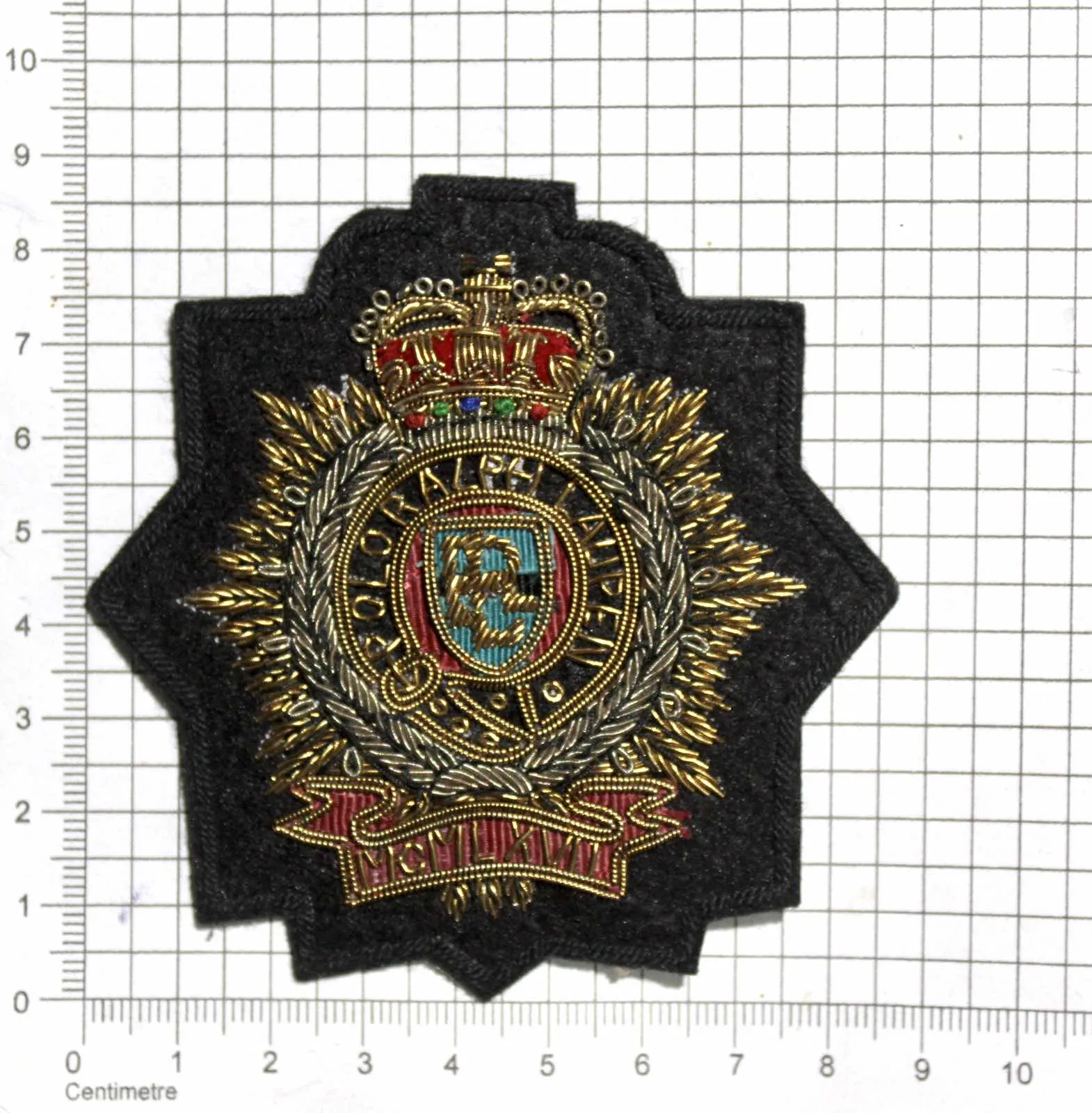 Hand-Embroidered Fashion Crest Patch – Antique Gold Bullion Wire Badge