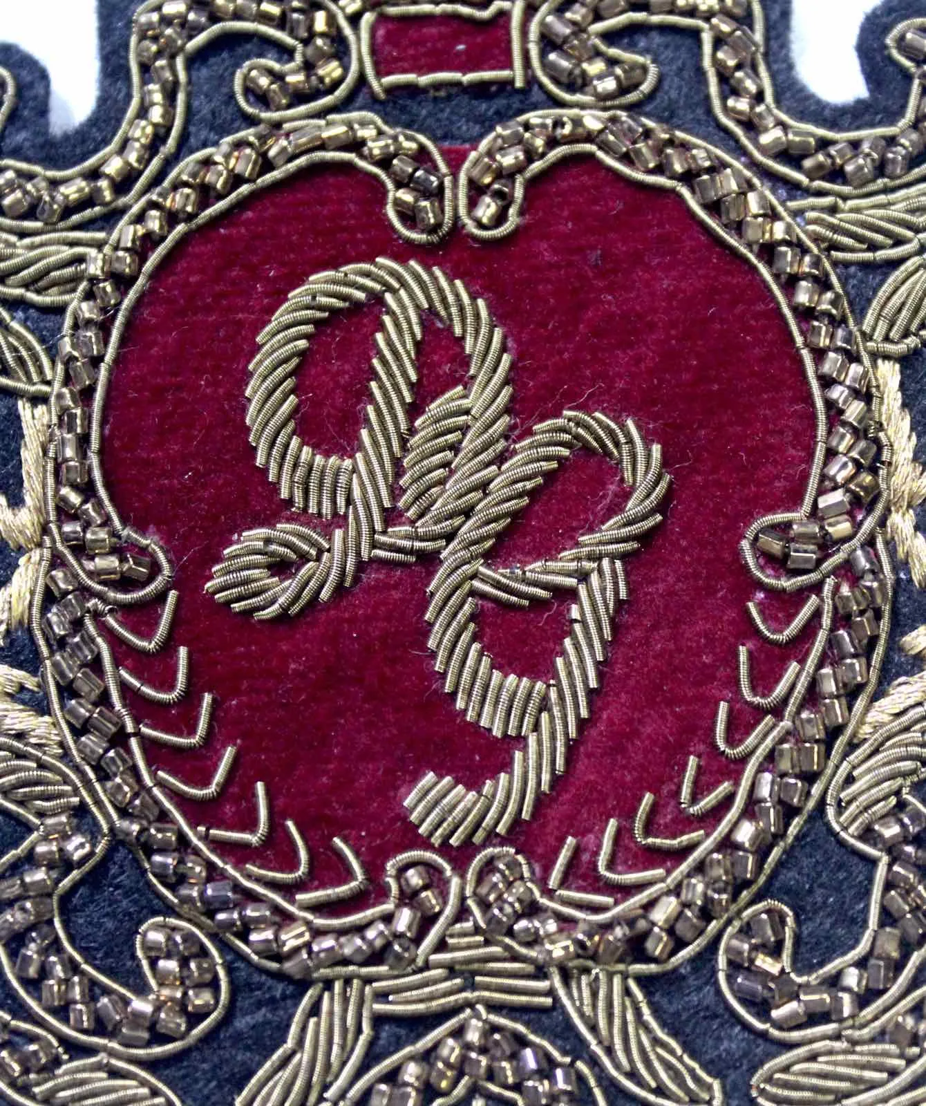 Hand-Embroidered Fashion Crest Patch – Antique Gold Bullion Wire Badge