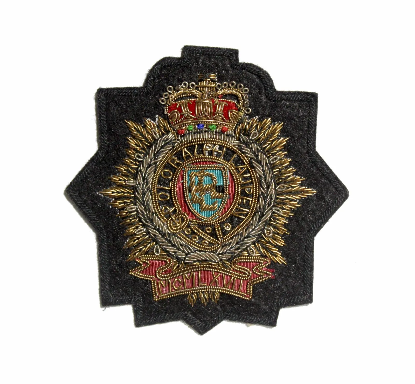 Hand-Embroidered Fashion Crest Patch – Antique Gold Bullion Wire Badge