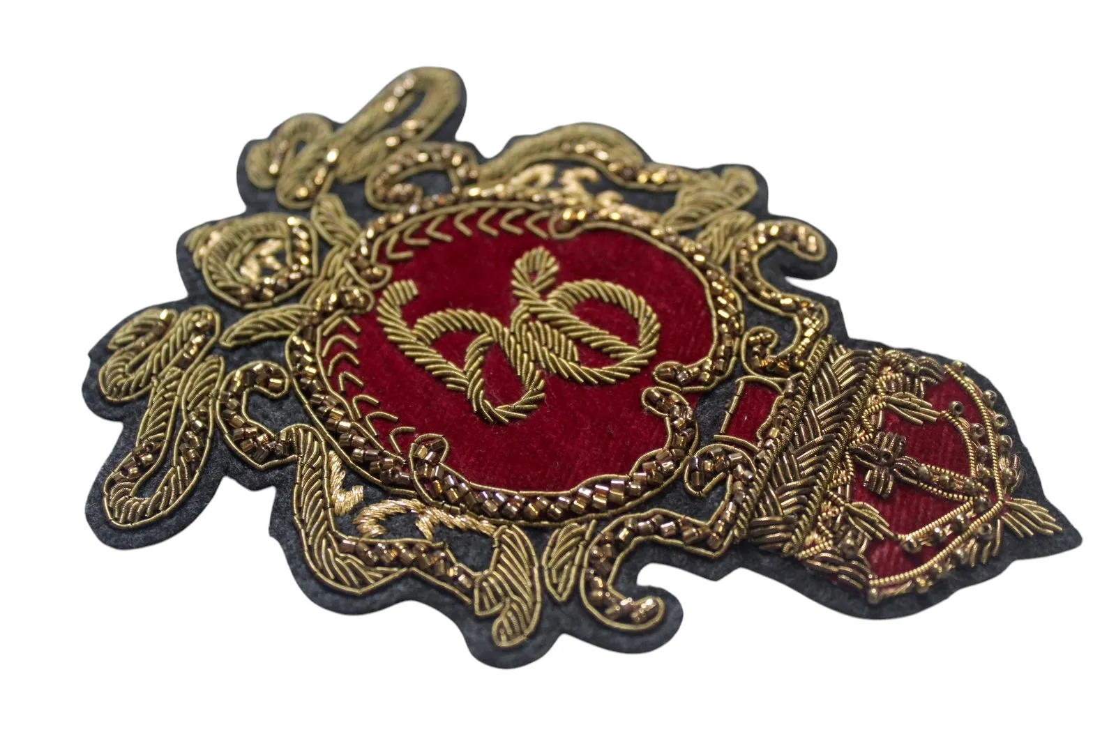 Hand-Embroidered Fashion Crest Patch – Antique Gold Bullion Wire Badge