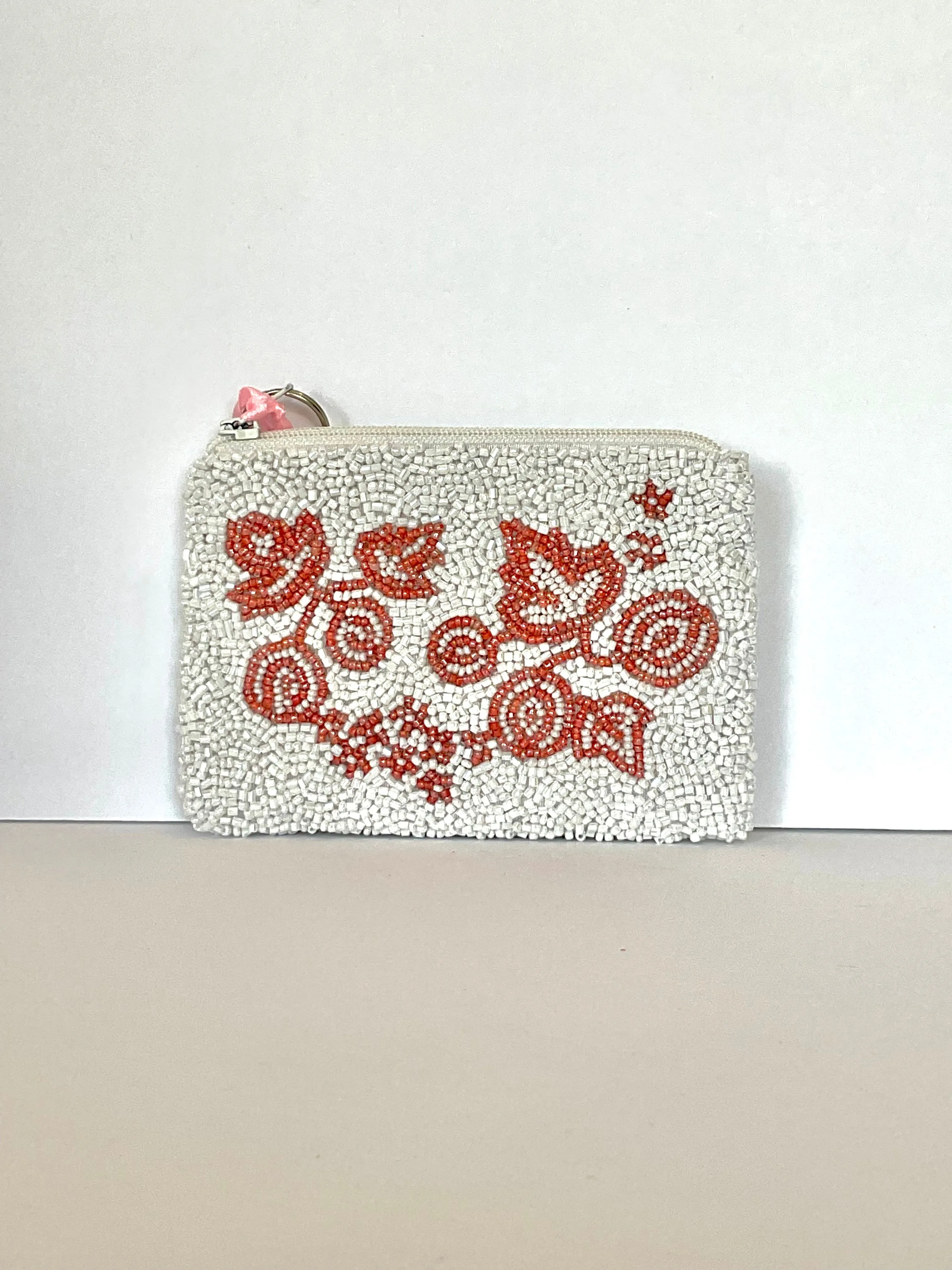 Handmade Beaded Coin Purse Pyrex Gooseberry Pink Pattern