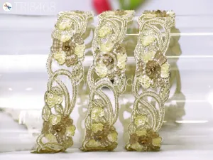 Handmade Sequin Zardozi Trim By 3 Yard | Wedding Dresses Costumes, Indian Floral Sari Border, DIY Crafting Saree Ribbon, Zari Laces Trimming