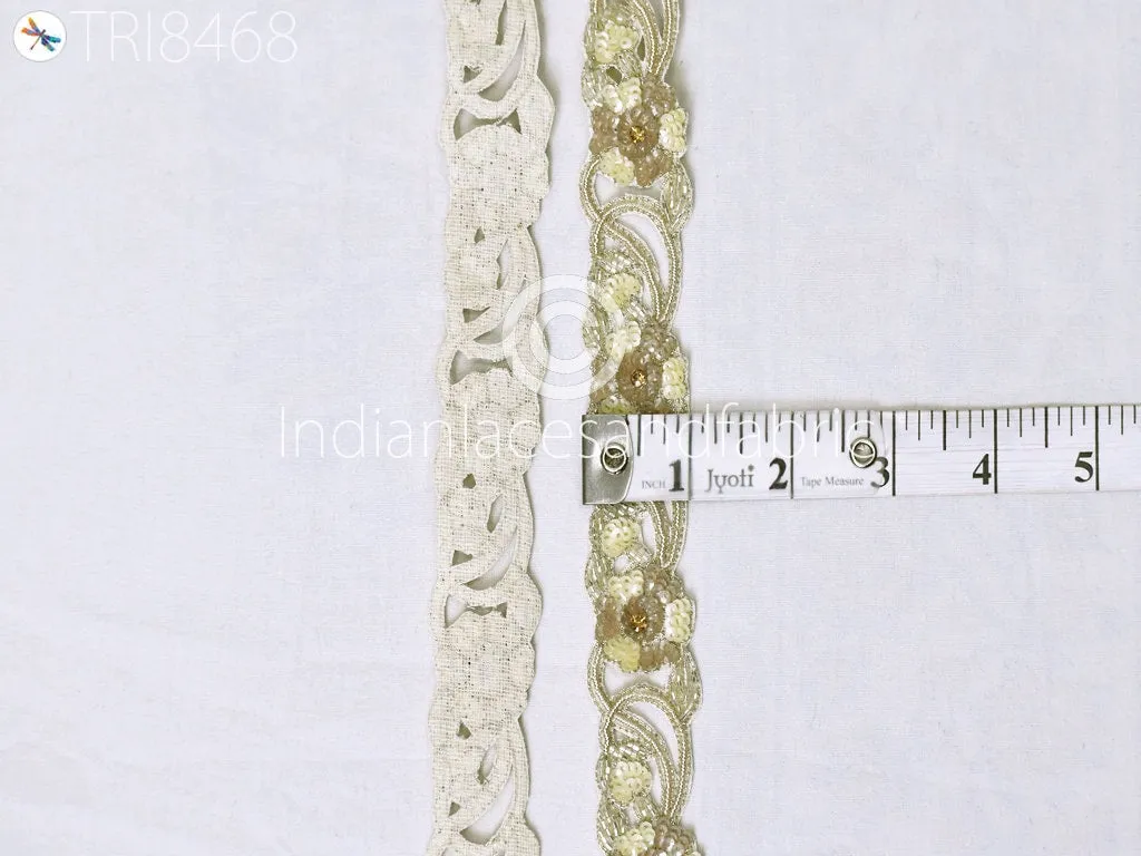 Handmade Sequin Zardozi Trim By 3 Yard | Wedding Dresses Costumes, Indian Floral Sari Border, DIY Crafting Saree Ribbon, Zari Laces Trimming