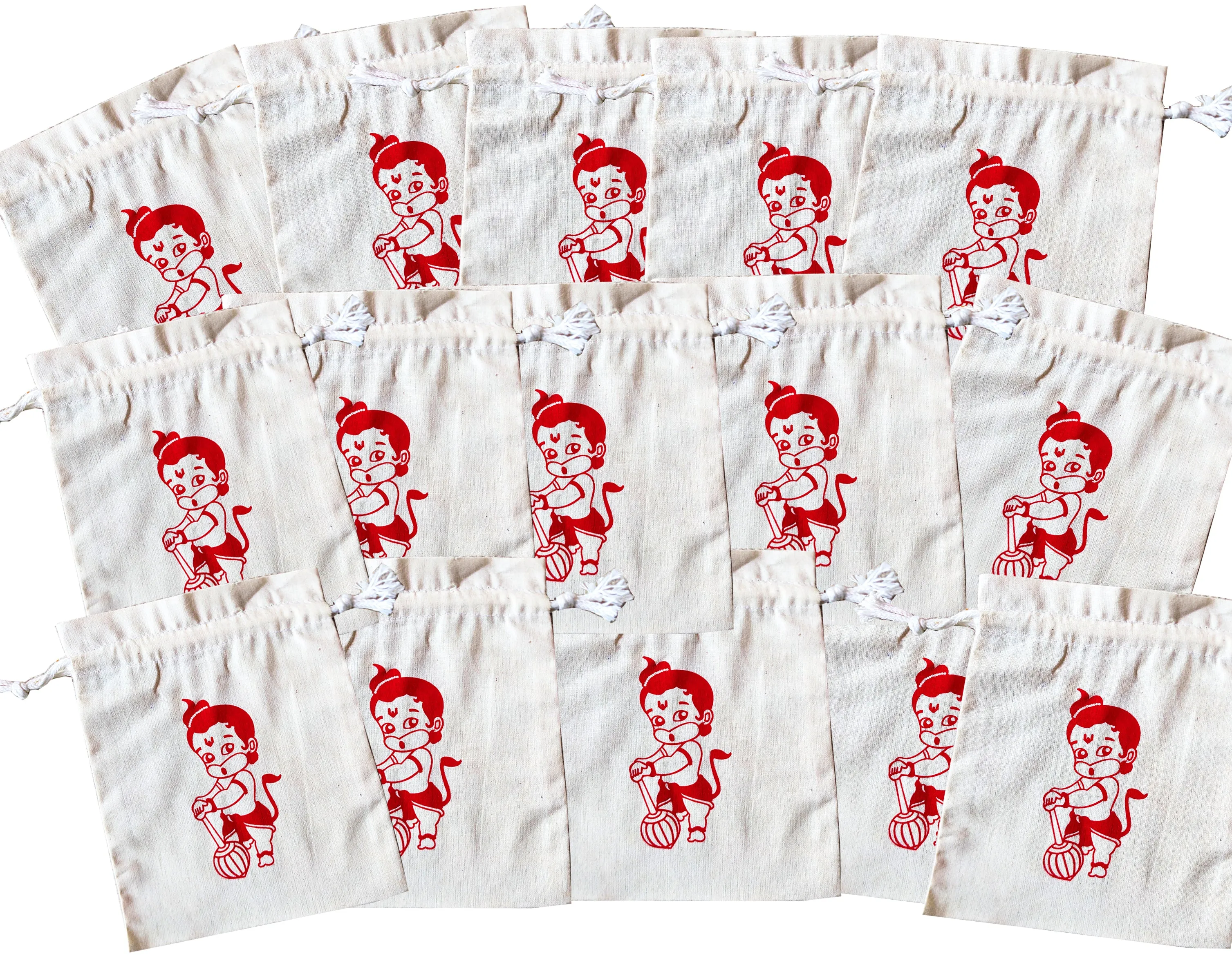 Handmakers Red Hanuman Print Canvas Potli Bags 7*9 inch