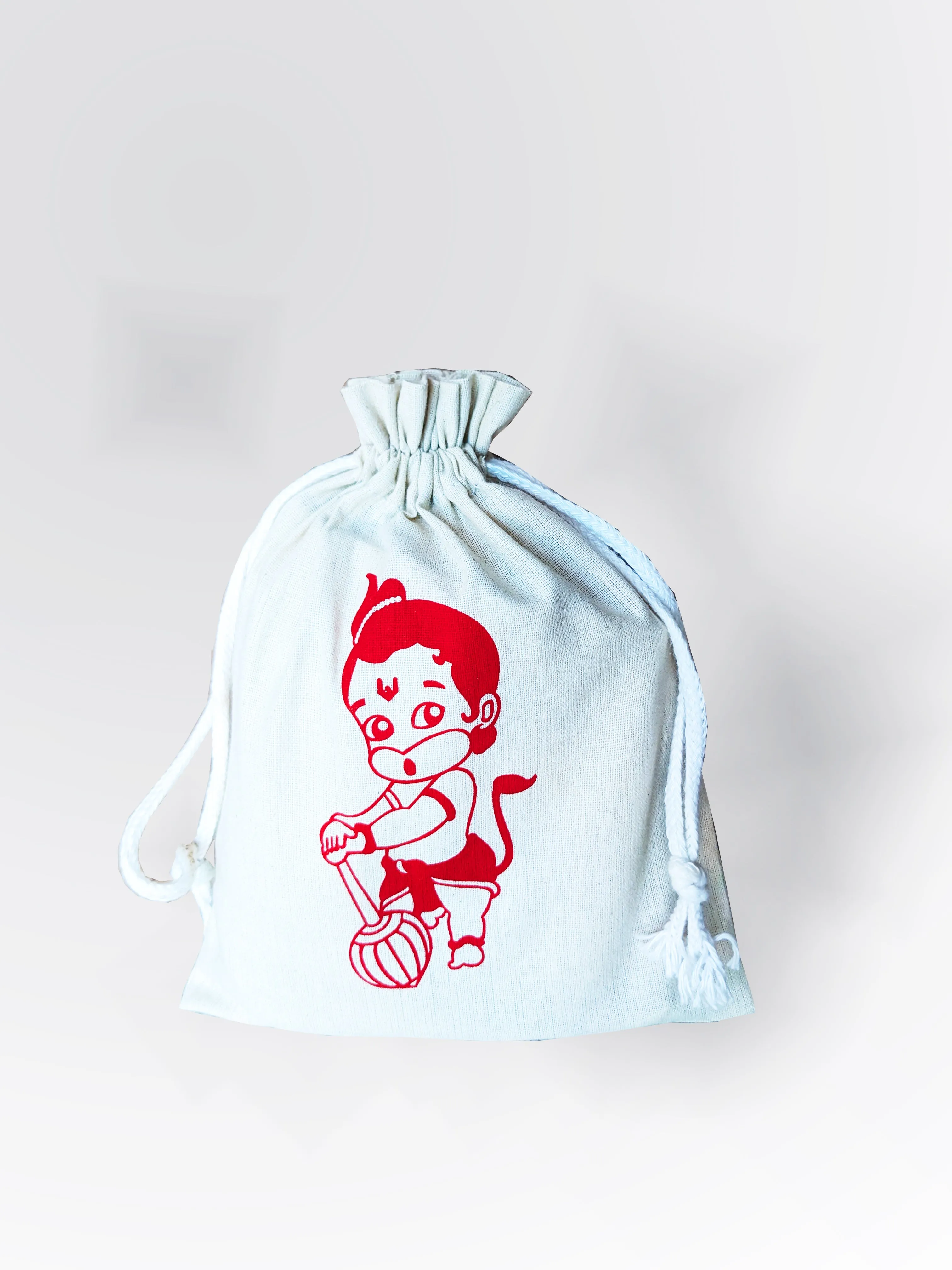 Handmakers Red Hanuman Print Canvas Potli Bags 7*9 inch