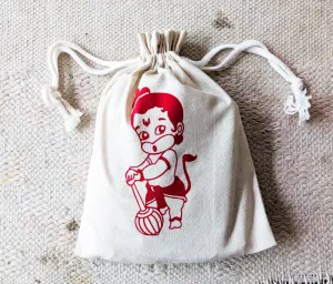 Handmakers Red Hanuman Print Canvas Potli Bags 7*9 inch