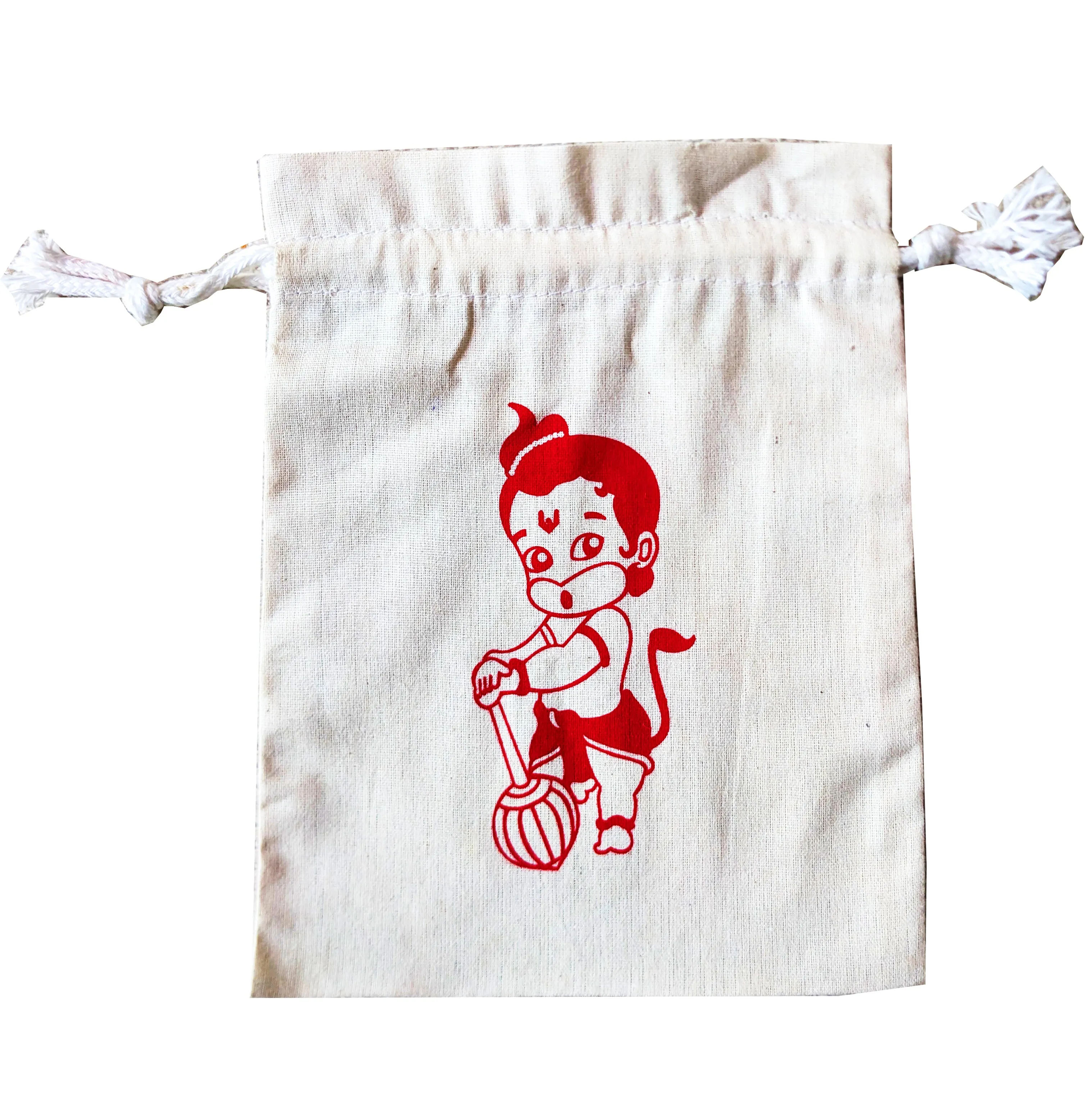 Handmakers Red Hanuman Print Canvas Potli Bags 7*9 inch