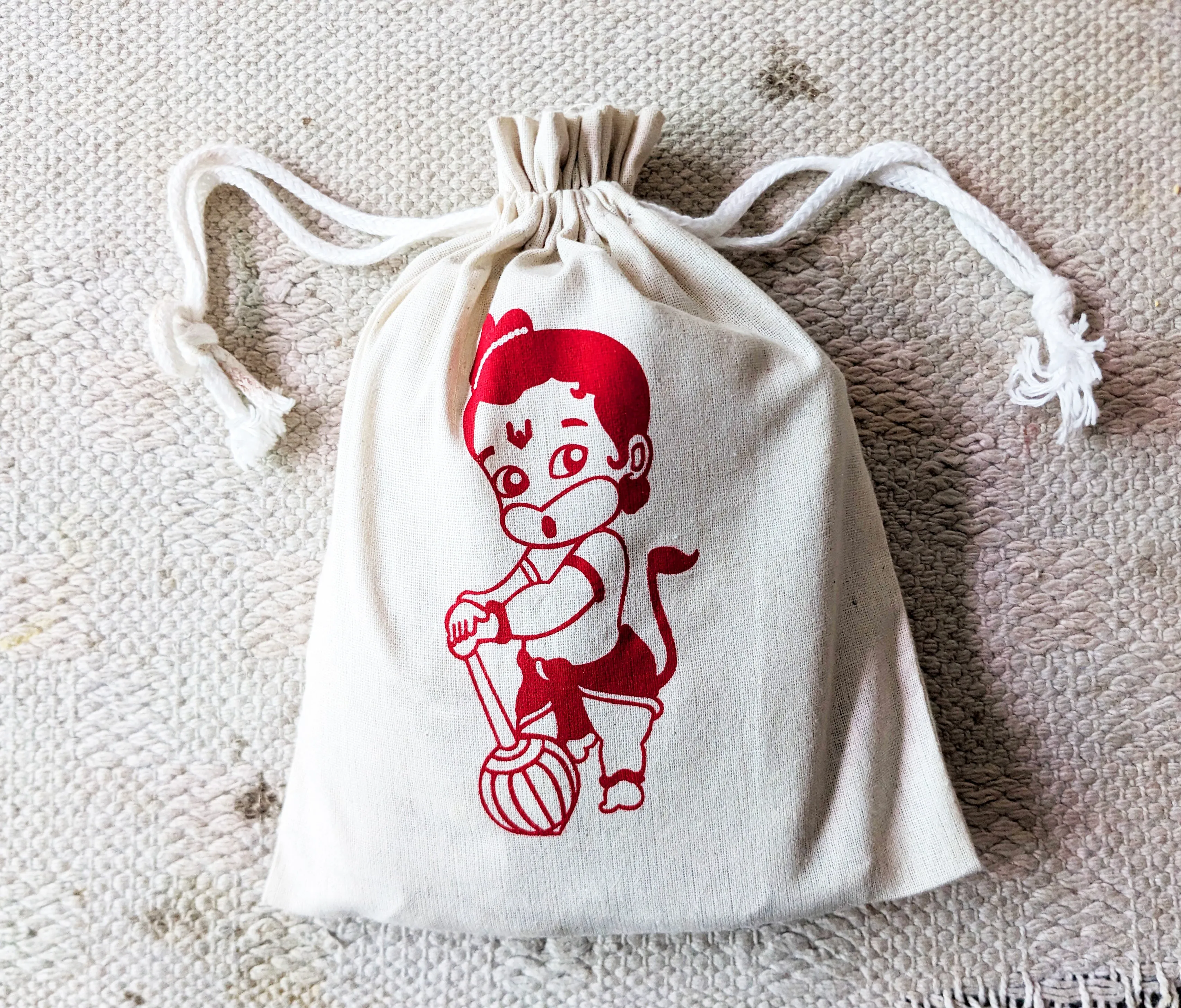 Handmakers Red Hanuman Print Canvas Potli Bags 7*9 inch