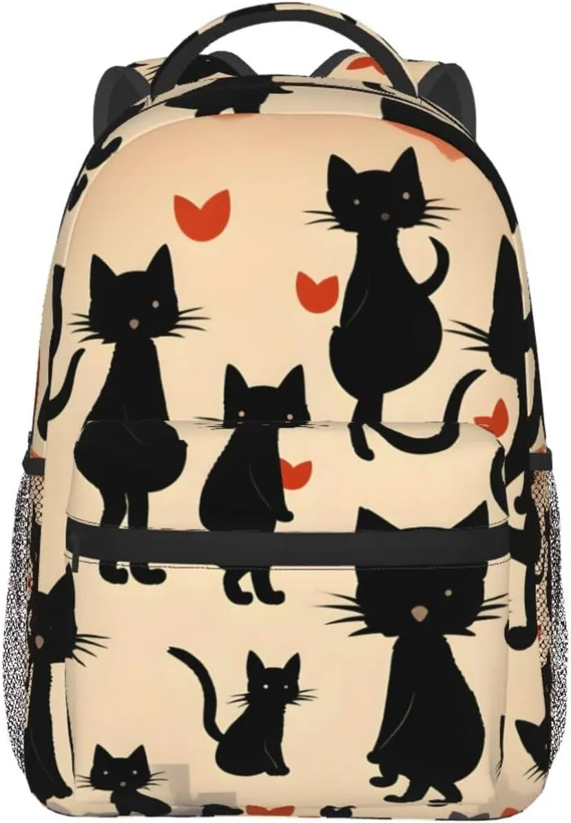 Happy Walking Kitty print Lightweight Bookbag Casual Laptop Backpack for Men Women College backpack