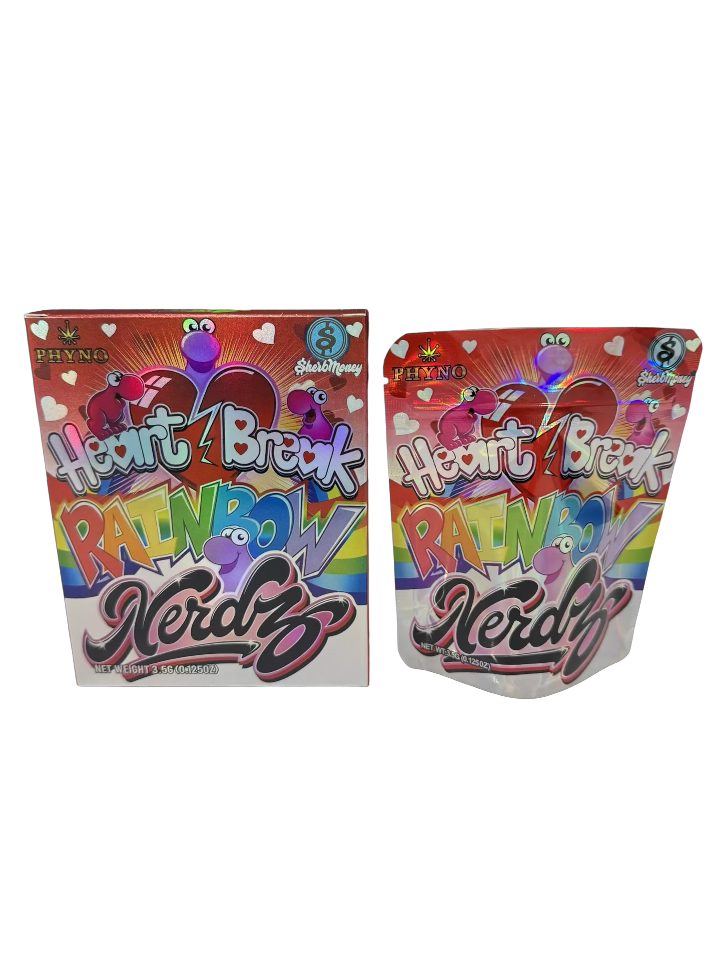 Heart Break Rainbow Nerdz 3.5g Mylar Bags & Boxes SherbMoney