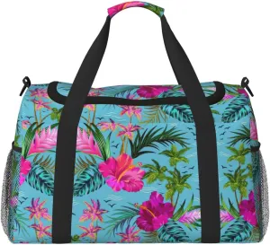 Hello Hawaii print Large Canvas Travel Duffel Bag Weekender Bags for Women Overnight Bag Carry On Tote Bag