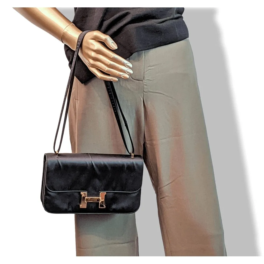 Hermes 2010s Limited Edition Black Satin CONSTANCE ELAN 25 Bag Handbag Rare!