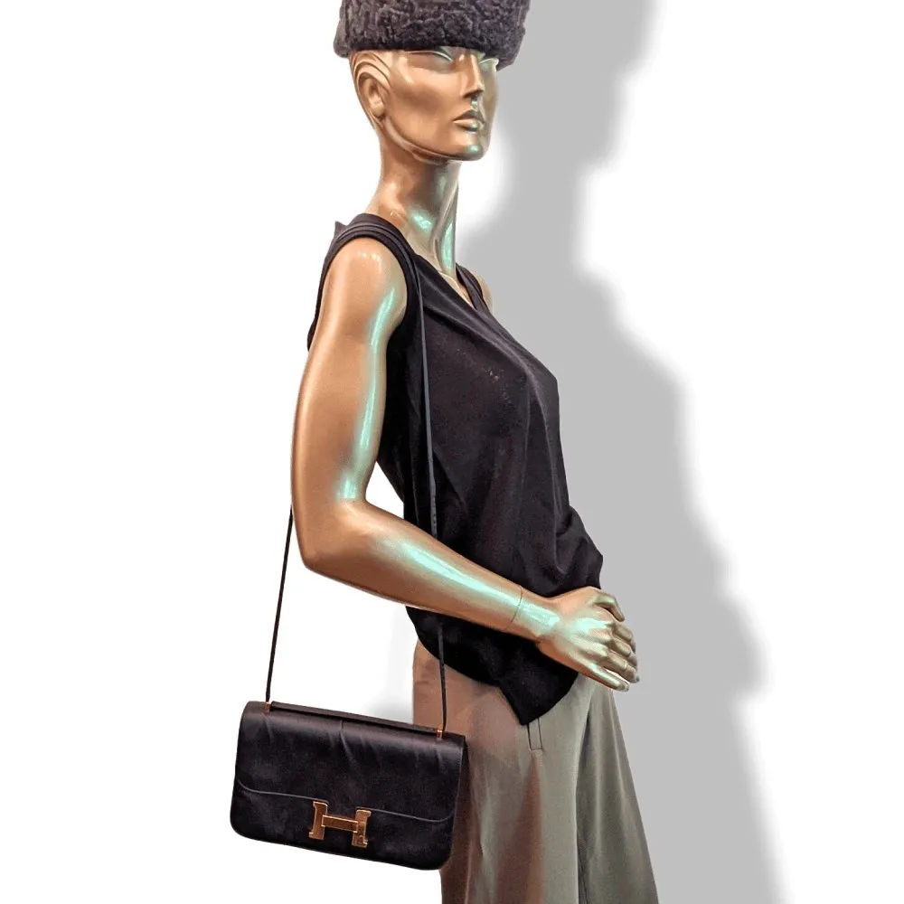 Hermes 2010s Limited Edition Black Satin CONSTANCE ELAN 25 Bag Handbag Rare!