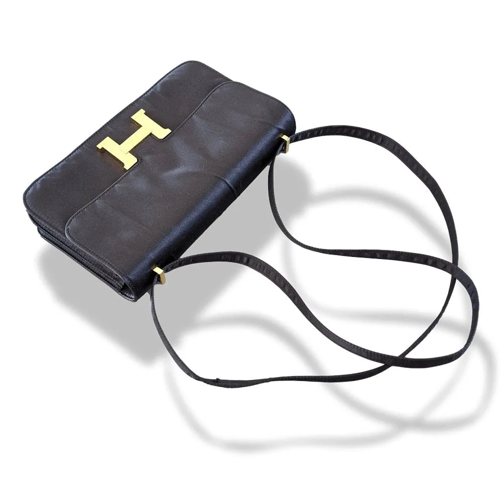 Hermes 2010s Limited Edition Black Satin CONSTANCE ELAN 25 Bag Handbag Rare!