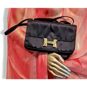 Hermes 2010s Limited Edition Black Satin CONSTANCE ELAN 25 Bag Handbag Rare!