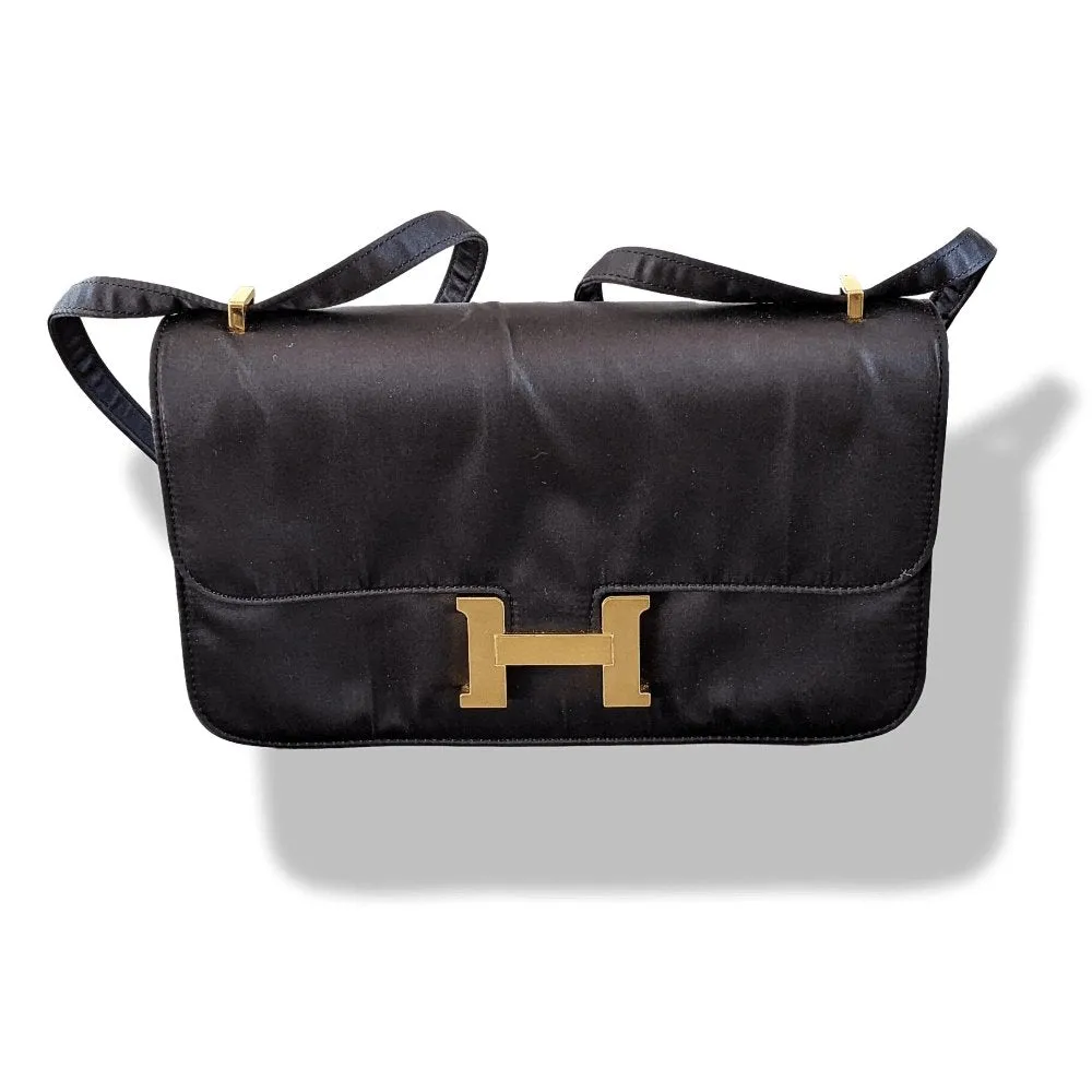 Hermes 2010s Limited Edition Black Satin CONSTANCE ELAN 25 Bag Handbag Rare!