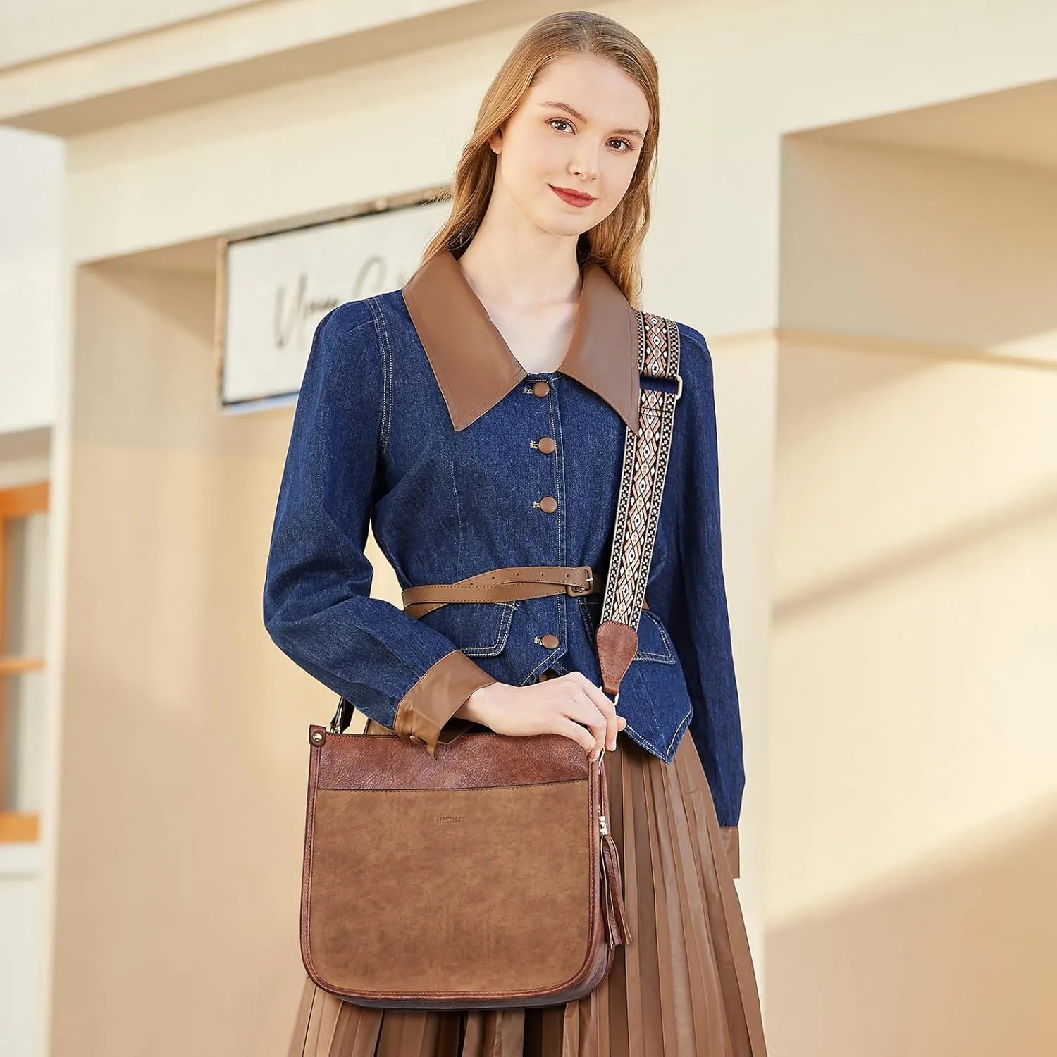 HKCLUF Vegan Leather Crossbody Bags Purse for Women Trendy Tassel Hobo Handbag Women With 2PCS Adjustable Guitar Strap