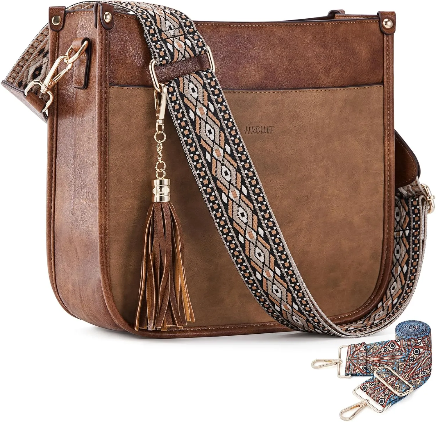 HKCLUF Vegan Leather Crossbody Bags Purse for Women Trendy Tassel Hobo Handbag Women With 2PCS Adjustable Guitar Strap