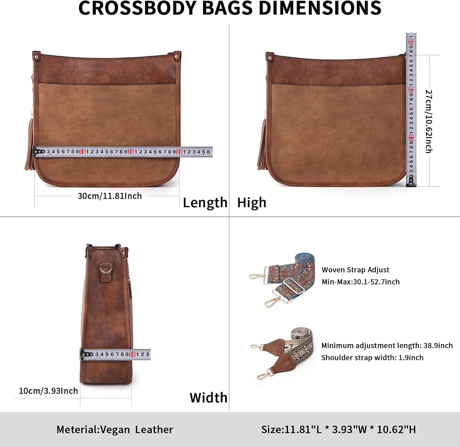 HKCLUF Vegan Leather Crossbody Bags Purse for Women Trendy Tassel Hobo Handbag Women With 2PCS Adjustable Guitar Strap
