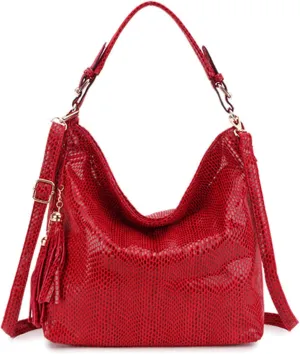 Hobo Handbags for Women Large Hobo Bags Purses PU Leather Shoulder Bags Ladies Crossbody Bag with Tassel (Red)