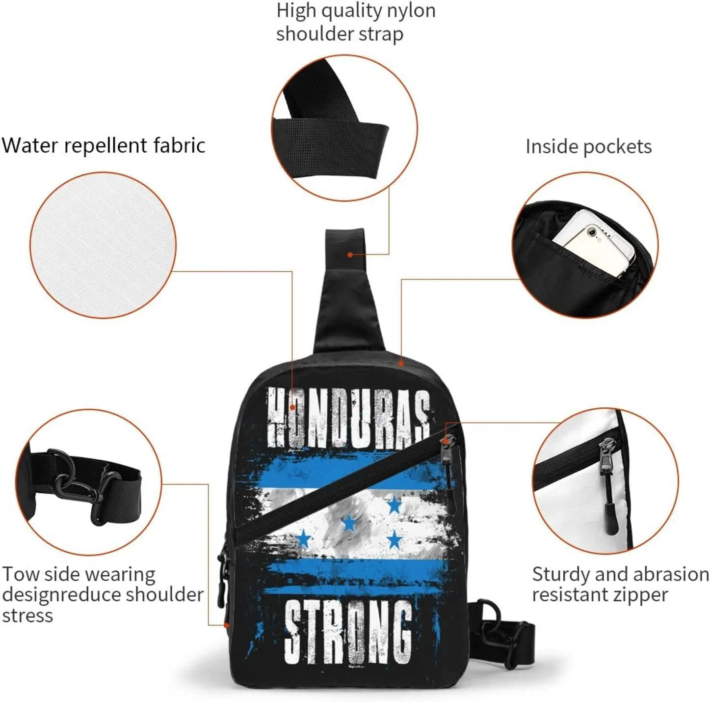 Honduras Strong Graffiti Flag Packable Crossbody Bag Portable Sling Bags Foldable Travel Daypack Reusable Sports Shoulder Backpack Diagonally Chest Bag for Workout