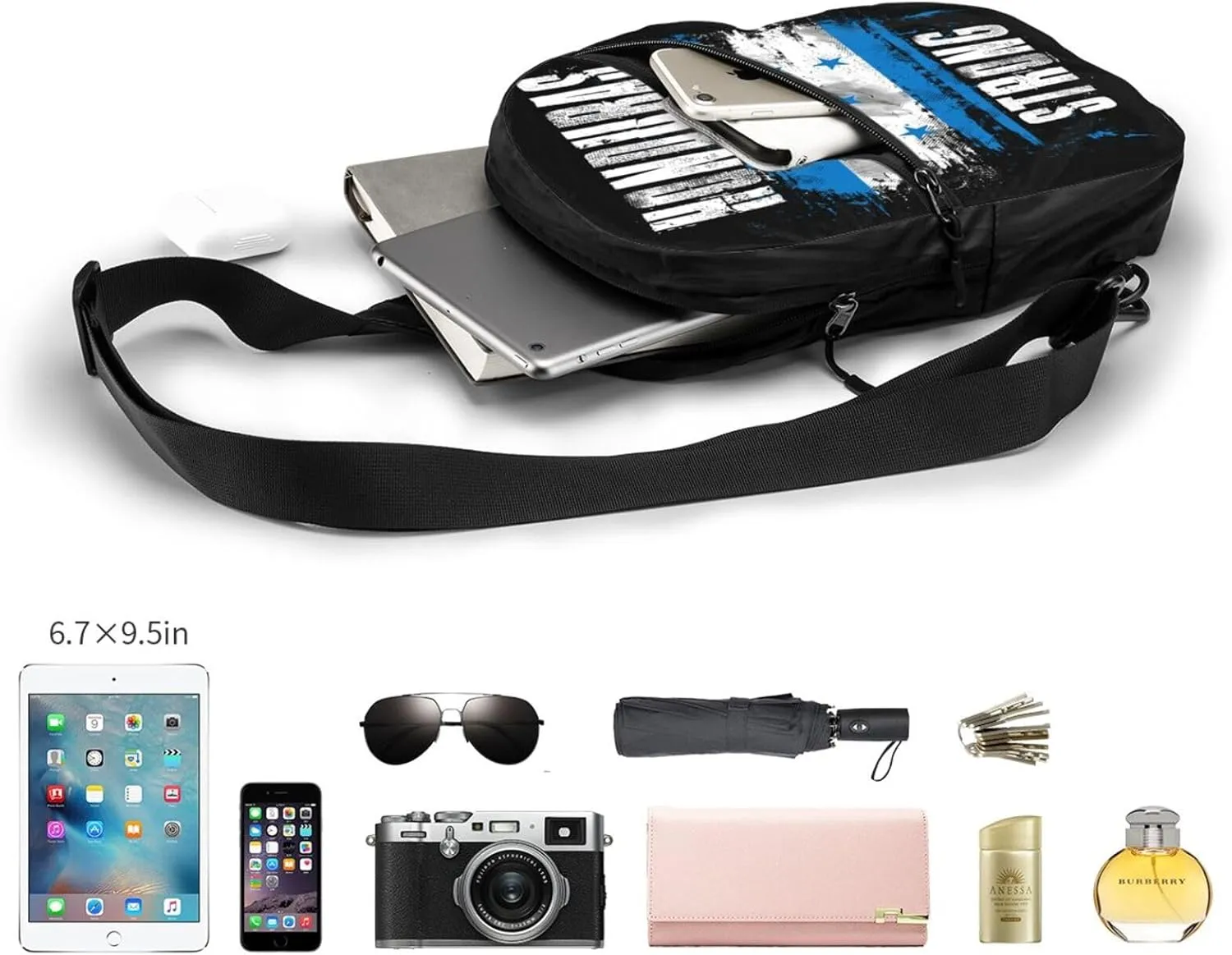 Honduras Strong Graffiti Flag Packable Crossbody Bag Portable Sling Bags Foldable Travel Daypack Reusable Sports Shoulder Backpack Diagonally Chest Bag for Workout