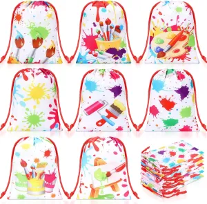Honoson 24 Pieces Paint Art Gift Favor Bags 5 x 7 Inch Small Painting Bags Art Party Treat Goodie Candy Drawstring Pouches for Drawing Splatter Party Birthday Decorations Supplies
