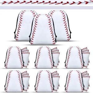 Hosuly 24 Pcs Baseball Drawstring Gift Bags Bulk Sports Goodie Candy Backpack 10 x 7 Inch for Party Favor Supplies