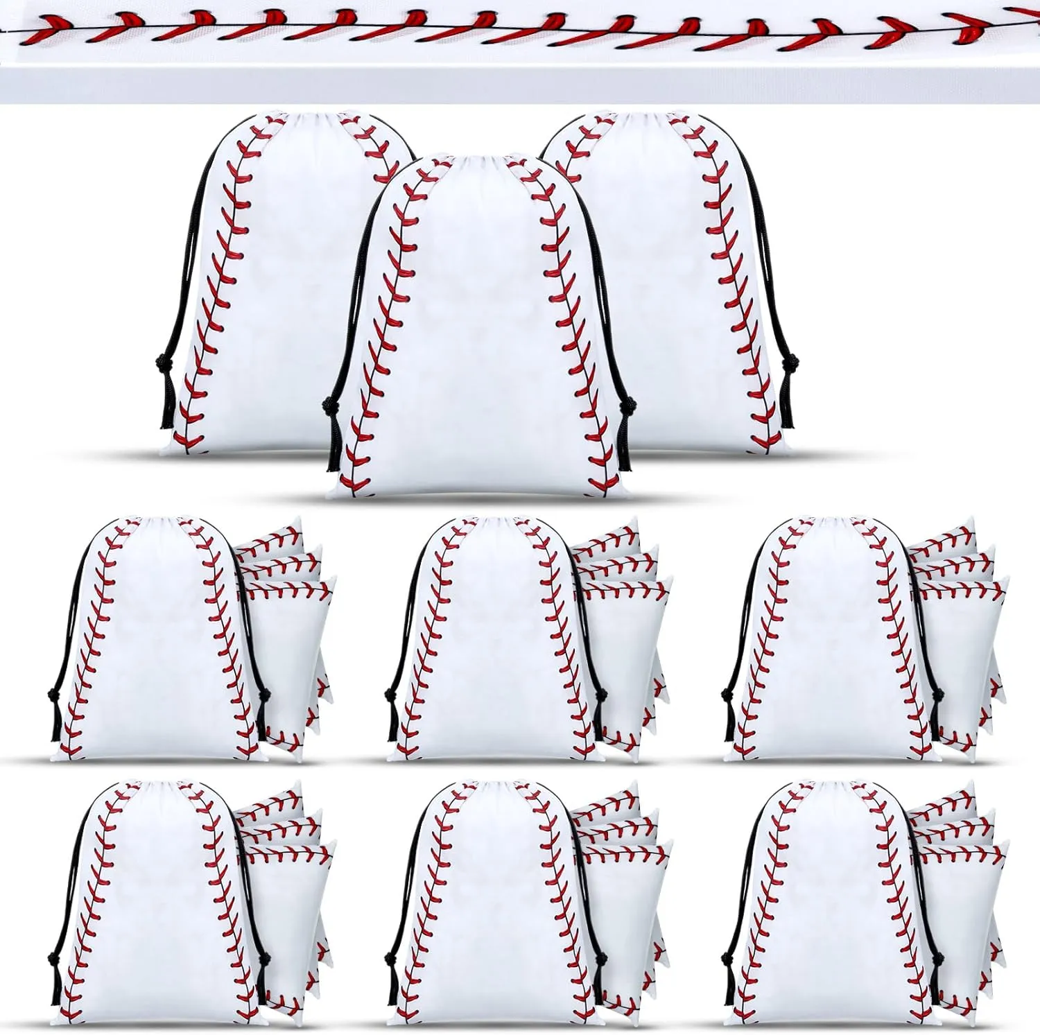 Hosuly 24 Pcs Baseball Drawstring Gift Bags Bulk Sports Goodie Candy Backpack 10 x 7 Inch for Party Favor Supplies