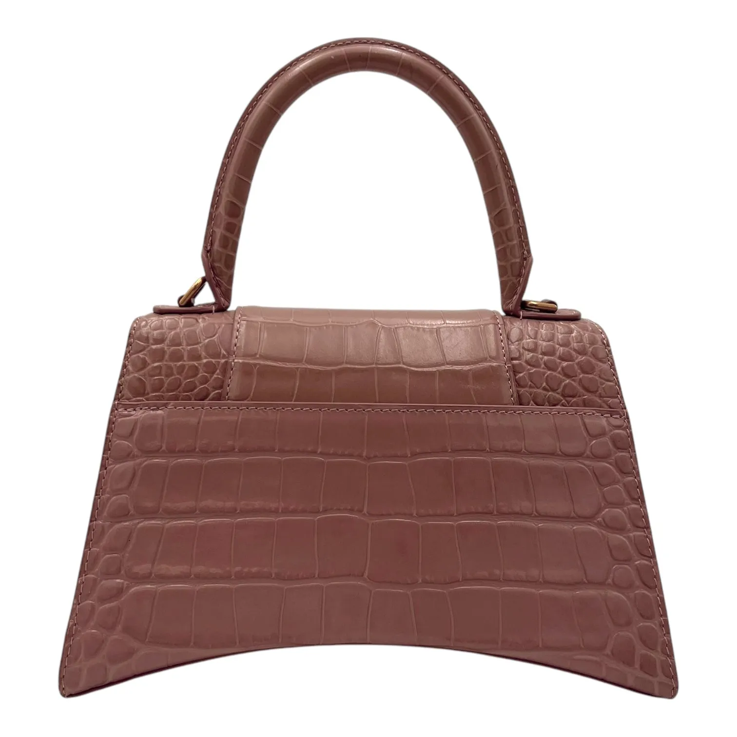 Hourglass Top Handle Bag Beige in Crocodile Embossed Calfskin, Silver hardware