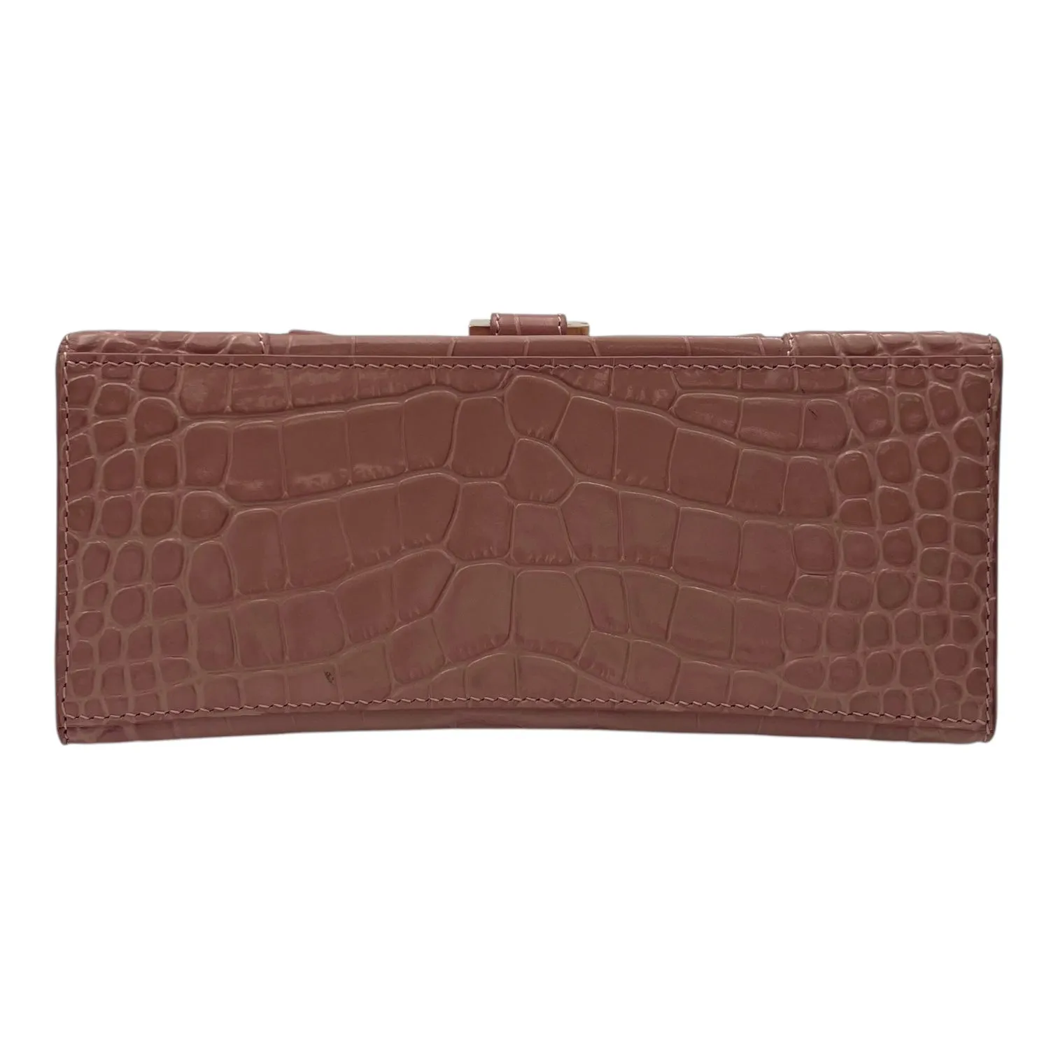 Hourglass Top Handle Bag Beige in Crocodile Embossed Calfskin, Silver hardware
