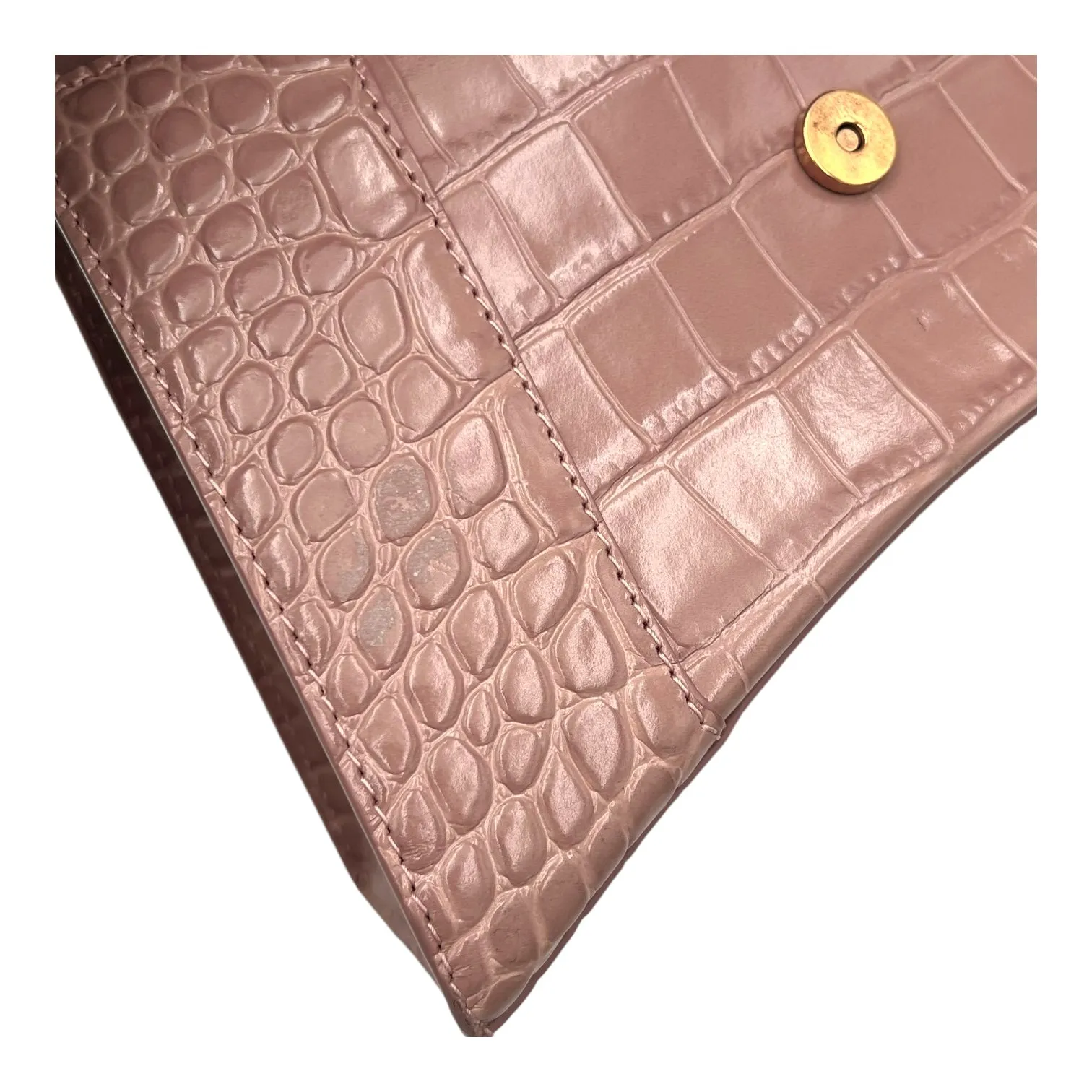 Hourglass Top Handle Bag Beige in Crocodile Embossed Calfskin, Silver hardware