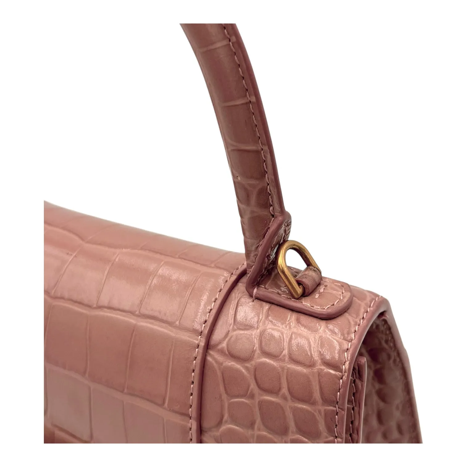 Hourglass Top Handle Bag Beige in Crocodile Embossed Calfskin, Silver hardware